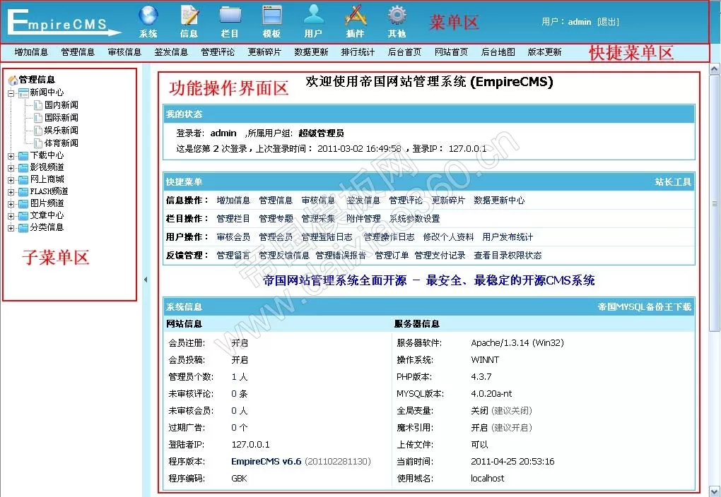 熟悉帝国CMS后台菜单